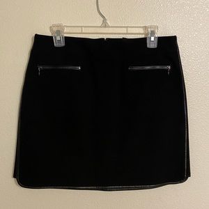 White House Black Market Black Ponte Mini Skirt Leather Trim